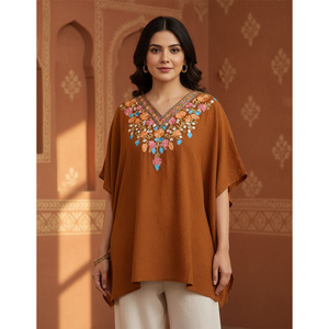 Cotton Crush Kashmiri Aari work <b>Kaftan</b> <b>Tops</b> - Product Image 1