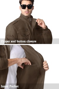 Chaqueta Clásica Estilo Militar con Cuello Alto, Diseño Práctico con Bolsillos, Prenda Exterior Informal y Resistente - Product Image 5