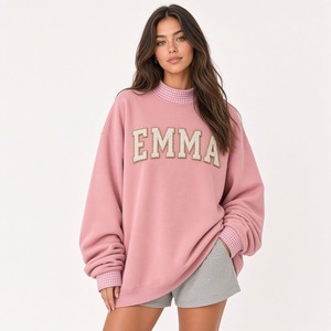 Women’s Sweatshirt <b>Brown</b> Loose Fit Mock neck Pullover Stylish Oversized <b>Long</b> <b>Sleeve</b> <b>Top</b> Plaid Contrast Collar & Cuffs Casual - Product Image 1