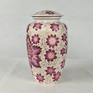 Urnes funéraires peintes à la main de haute qualité, urne en aluminium rose personnalisée pour le stockage des cendres humaines, stockage des cendres funéraires en métal. - Product Image 1