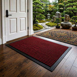 Alfombra de Entrada de Lujo Resistente con Diseño Acanalado de Lana/Seda, Reversible con Base de Yute, Lavable para Uso en Interiores y Exteriores - Product Image 1