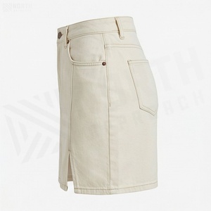 Jupe courte en jean taille haute pour femme, couleur unie, style décontracté avec poches, à porter toute l'année - Product Image 3