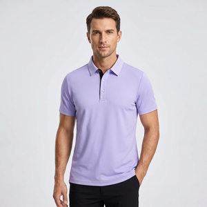 Men's Purple Short Sleeve Polo Shirt Knitted Breathable Solid Color Casual Design Button Front Regular Fit made in Bangladesh - Product Image 4