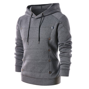 Sudadera con Capucha Gris para Hombre, Corte Ajustado, Cierre de Botones, Tejido de Algodón, Estilo Casual para Otoño - Product Image 1
