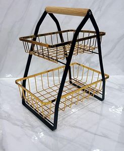 Cesta de frutas redonda de dos niveles, de hierro dorado pulido, para exhibir frutas en la cocina, decoración del hogar y comedor, fabricada por OEM. - Product Image 5