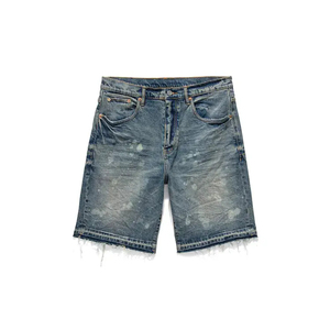 Shorts en jean pour homme, taille mi-haute, style Hip Hop Streetwear, effet usé, respirant, broderie personnalisée OEM - Product Image 1
