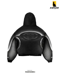 Black Gradient Logo <b>Zip</b> <b>Up</b> Hoodie & Pants Set | Oversized Streetwear Tracksuit | Custom OEM Private Label Manufacturer - Product Image 3