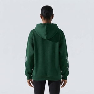 Sweat-shirt à capuche court pour femme, vert foncé, orné de strass et de papillons, fermeture éclair, style streetwear tendance - Product Image 2