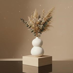 Vase de table en céramique blanche, finition mate, porte-fleurs en porcelaine fait main avec trou de drainage pour la décoration intérieure - Product Image 1