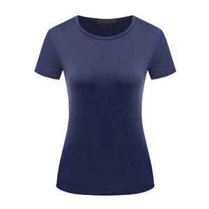 Camiseta de manga corta de alta calidad con cuello redondo y color sólido para mujer, camiseta de algodón lisa, camiseta informal para mujer, venta al por mayor. - Product Image 4