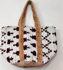 Handcrafted Braided Jute Chindi Bohemian Tote <b>Bags</b> Colorful Cotton Tote <b>Bags</b> Reusable Shopping <b>Beach</b> <b>Bags</b> with two handles - Product Image 2