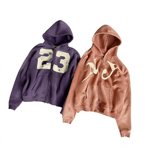Vintage Washed Full <b>Zip</b> Hoodie 100% Cotton Fleece Windproof Regular Fit Men Women Streetwear Drop Shoulder - Product Image 1