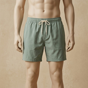 Shorts de Playa para Hombre, Color Verde Sólido, 100% Poliéster Ecológico, Cordón Frontal, Cintura Media, Transpirables, de Secado Rápido, Tela de Lona - Product Image 2