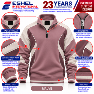 Sweat-shirts à demi-zip en mélange coton-élasthanne – Usine de vêtements OEM pour marques de mode et commandes en gros pour acheteurs de vêtements - Product Image 1