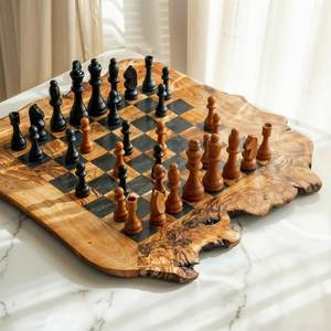 Échiquier en bois artisanal exclusif et écologique, bords bruts naturels |   Design moderne |   Utilisation sur table |   Finition Premium |   Usine - Product Image 1