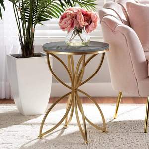 Modern <b>Round</b> <b>Side</b> <b>Table</b> with Iron Frame Wooden Top <b>Small</b> Coffee <b>Table</b> for Living Room Bedroom - Product Image 2