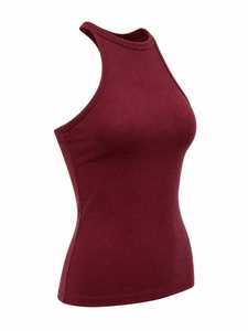 Débardeur personnalisé à col montant et dos nu en tricot 100% coton, sans manches, coupe ajustée, décontracté d'été, doux, respirant, extensible, séchage rapide - Product Image 2