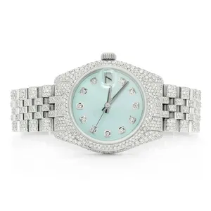 Montre mécanique classique de luxe avec cadran romain glacé, moissanite carrée VVS, entièrement en or blanc, diamant, hip-hop, haute qualité - Product Image 1
