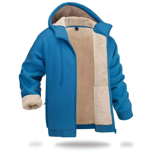 <b>Men's</b> Customized Winter Sherpa <b>Thick</b> <b>Fleece</b> Polyester Lined Windproof 220g Casual Zipper-Up Front Premium Fabric Unisex <b>Jackets</b> - Product Image 2