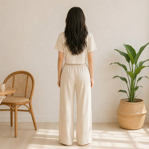 Conjunto de Ropa de Casa para Mujer, 100% Algodón Peinado, Tejido de Punto Jersey Sencillo, Transpirable y Cómodo, Pijamas para Dormir y Descansar - Product Image 3