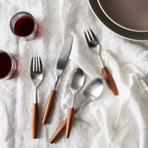 Great Quality Stainless Steel Cutlery With Teak Wood Handle Modern Designer <b>Flatware</b> Dinnerware Stylish Home Use Factory Price - Product Image 1