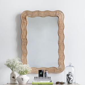 Handmade Rattan Wavy <b>Rectangle</b> <b>Wall</b> <b>Mirror</b> Brown Decorative Frame Handmade Home Decor Wholesale Bulk Eco Friendly Supplier - Product Image 3