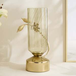 Jarrón de Vidrio de Lujo con Base de Metal Dorado, Hecho a Mano, Resistente al Óxido, Minimalista, Decorativo, Centro de Mesa para Bodas y Hogar - Product Image 2