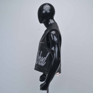 Gilet sans manches en cuir PU pour homme, col en V, fermeture éclair sur le devant, imprimé lettres, style motard, vêtement d'extérieur pour l'automne avec logo personnalisé - Product Image 3