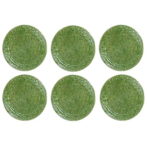 แผ่นรองแก้วลูกปัดลายดอกไม้สีเขียว งานฝีมือจากอินเดีย ราคาไม่แพง ดีไซน์สะดุดตา - Product Image 1