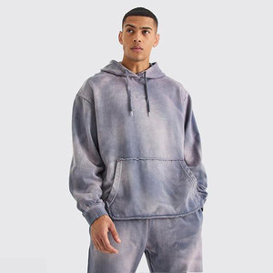 Ensemble de survêtement streetwear hiver en coton délavé à l'acide, avec sweats à capuche zippés effet soleil et pantalons de survêtement vintage oversize - STORM WEAR - Product Image 6