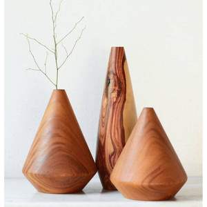 Vase décoratif en bois fait à la main, bambou et bois, artisanat pour une présentation élégante à la maison - Product Image 4