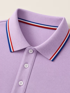 Polo en piqué à manches courtes pour homme, design personnalisé, lavande, coupe classique, bordure contrastée, imprimé au dos, 100% coton, style décontracté - Product Image 4