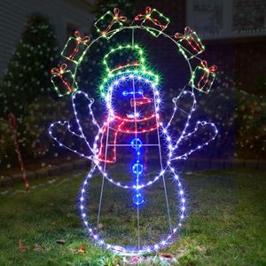 Pupazzo di Neve Animato 2D Pre-Illuminato da 1,5 m con Effetto Giocoleria, Decorazione Natalizia da Giardino, 358 LED Multicolore, Gonfiabile per Esterni - Product Image 1