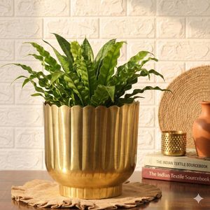 กระถางต้นไม้ทองเหลืองตกแต่งสไตล์โมเดิร์นสำหรับตกแต่งภายในและภายนอกอาคารจากผู้ผลิตในอินเดียสำหรับการส่งออกจำนวนมาก - Product Image 1