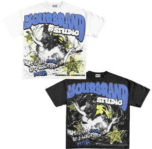 T-shirt streetwear personnalisé en coton épais 300g, coupe ample oversize, impression sérigraphique, tee-shirt graphique décontracté pour homme - Product Image 1