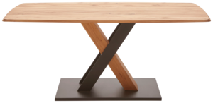 โต๊ะรับประทานอาหารทรงสี่เหลี่ยมท็อปไม้สักอะคาเซียโค้งมนทันสมัย พร้อมขอบแบบสวิส ฐานรองสองวัสดุสวยงาม สำหรับใช้ในบ้านและห้องครัว - Product Image 3