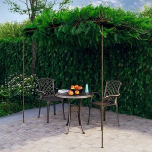 Arco da Giardino in Ferro Battuto Marrone Antico con Grandi Intarsi Decorativi, Gazebo con Tettoia, Pergola - Product Image 1