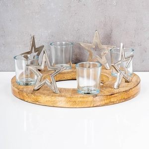 Metal <b>Wreath</b> Mango Wood Silver Natural Candle Holder Stars Christmas Tea Light Holder Christmas Decoration Candle Holder - Product Image 1