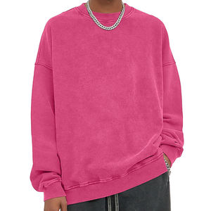 Men's Oversized Crew Neck Sweatshirt Solid <b>Pink</b> Cotton Knitted Pullover Casual Autumn Wear - Product Image 3