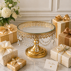 Gold Metal Wedding Cake <b>Stand</b> Dessert Display <b>Stand</b> with <b>Crystal</b> Hanging Cupcake <b>Stand</b> for Event Decoration Bulk - Product Image 5