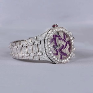 Reloj de Cuarzo Analógico de Acero Inoxidable con Incrustaciones de Diamantes de Lujo Unisex de Moda, con Esfera Morada y Cristal, 41 mm, Irregular - Product Image 3