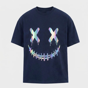 Camiseta Urbana con Estampado Reflectante para Hombre, Camiseta Oversize de Algodón Estilo Streetwear, Tela Suave con Diseño Gráfico para un Estilo Casual Diario - Product Image 1