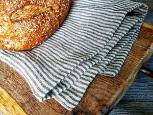 Essuie-tout en lin rayé style français, torchon de cuisine épais, serviette de table rayée naturelle, serviette de table rustique durable - Product Image 2