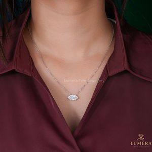สร้อยคอเพชรทรงมาร์คีส์แบบ Halo เพชรเลี้ยงในห้องปฏิบัติการ ทองคำแท้ 14K จี้ห้อยแบบเรียบหรู เครื่องประดับมินิมอลสำหรับผู้หญิงและเจ้าสาว - Product Image 2