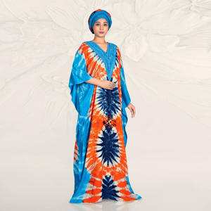 Caftán Farasha de Rayón con un Atrevido Estampado Abstracto, Escote en V Adornado, Corte Holgado y Fluido, y una Elegante Silueta Larga hasta el Suelo - Product Image 2