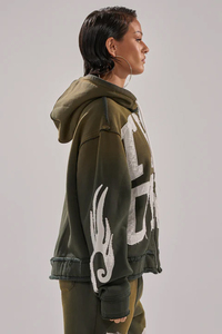 Conjunto de Sudadera con Capucha y Pantalones Deportivos para Mujer, Color Verde Oliva, Manga Larga, Estampado, Estilo Urbano, Corte Holgado, 2 Piezas, para Todas las Temporadas - Product Image 3