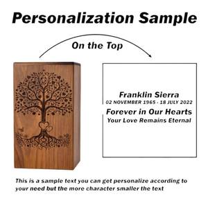 Urna Funeraria Artesanal de Madera de Palisandro con Árbol de la Vida, Grabada, Recuerdo Conmemorativo para Cenizas Humanas, Tamaño Mediano 9x5.5, Caja para Urna - Product Image 4