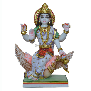 Premium Marble Brahmani Maa Statue | Handcrafted White Marble Brahmani Devi Murti on Hamsa | MALIYAS Jaipur - Product Image 2