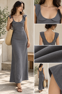 Robe longue décontractée en coton gris anthracite tissé, respirante, pour l'été – Fournisseur Alibaba de premier plan – Vente en gros - Product Image 6
