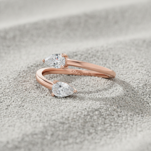 Stonewels Toi et Moi วงแหวนบายพาสเพชรรูปลูกแพร์ที่ปลูกในห้องทดลองที่ตั้งแบบง่ามชุบโรสโกลด์สำหรับเครื่องประดับหรูหราที่ผ่านการรับรอง - Product Image 3